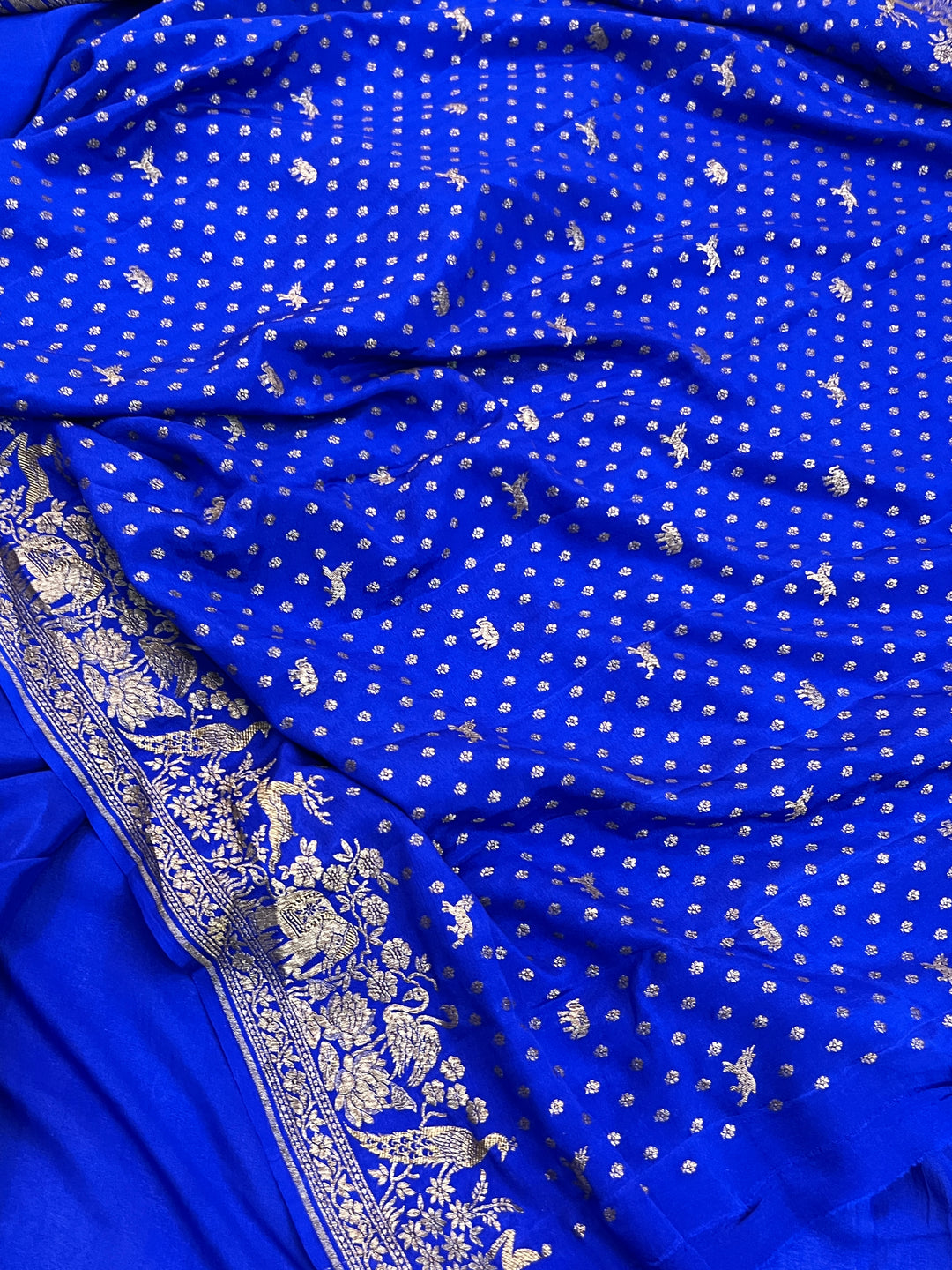 Royal Blue Pure Crepe Silk Handloom Banarasi Saree