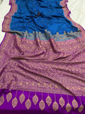 Peacock blue Pure Banarasi Khaddi Crepe Silk Saree - Aura Benaras
