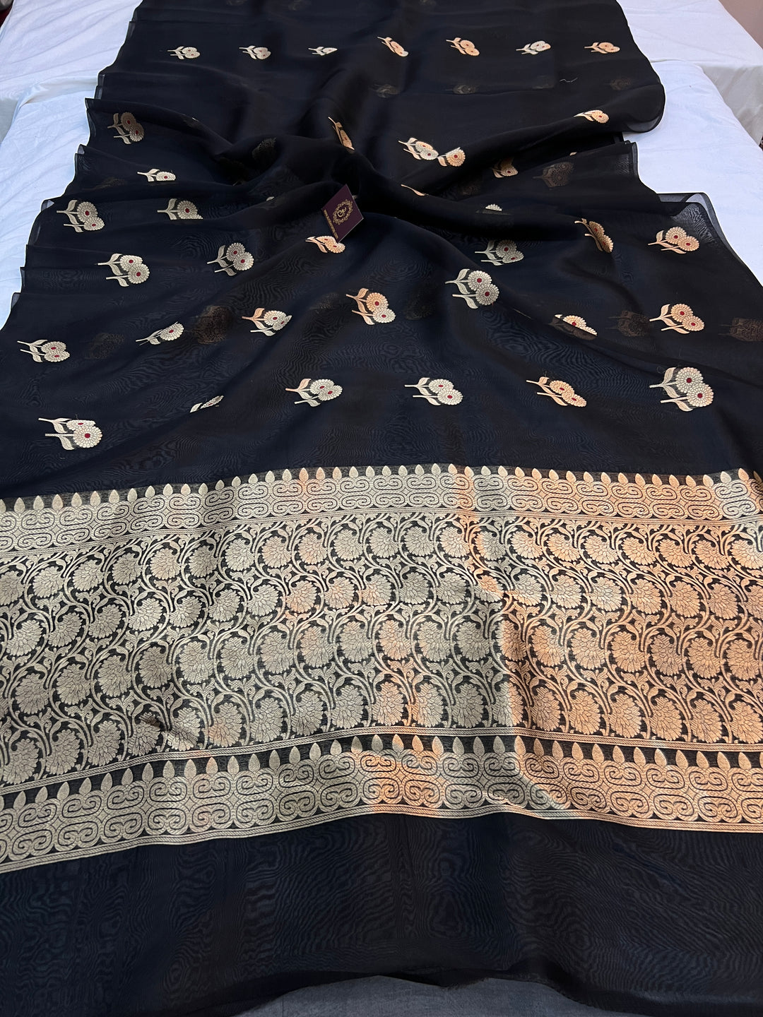 Black Pure Kora Silk Handloom Banarasi Saree