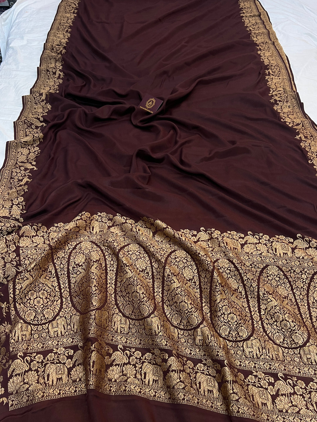 Coffee Brown Pure Crepe Silk Handloom Banarasi Saree