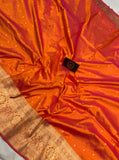 Fire Orange Pure Banarasi Handloom Katan Silk Saree - Aura Benaras