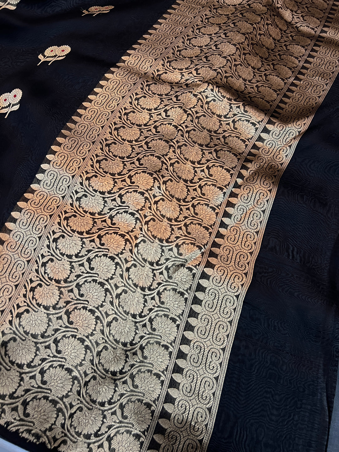 Black Pure Kora Silk Handloom Banarasi Saree