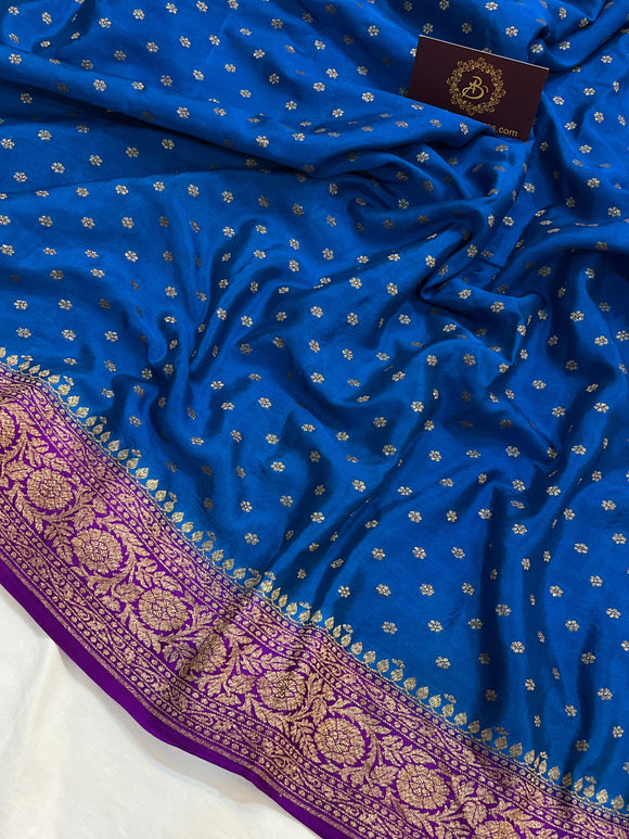 Peacock blue Pure Banarasi Khaddi Crepe Silk Saree - Aura Benaras