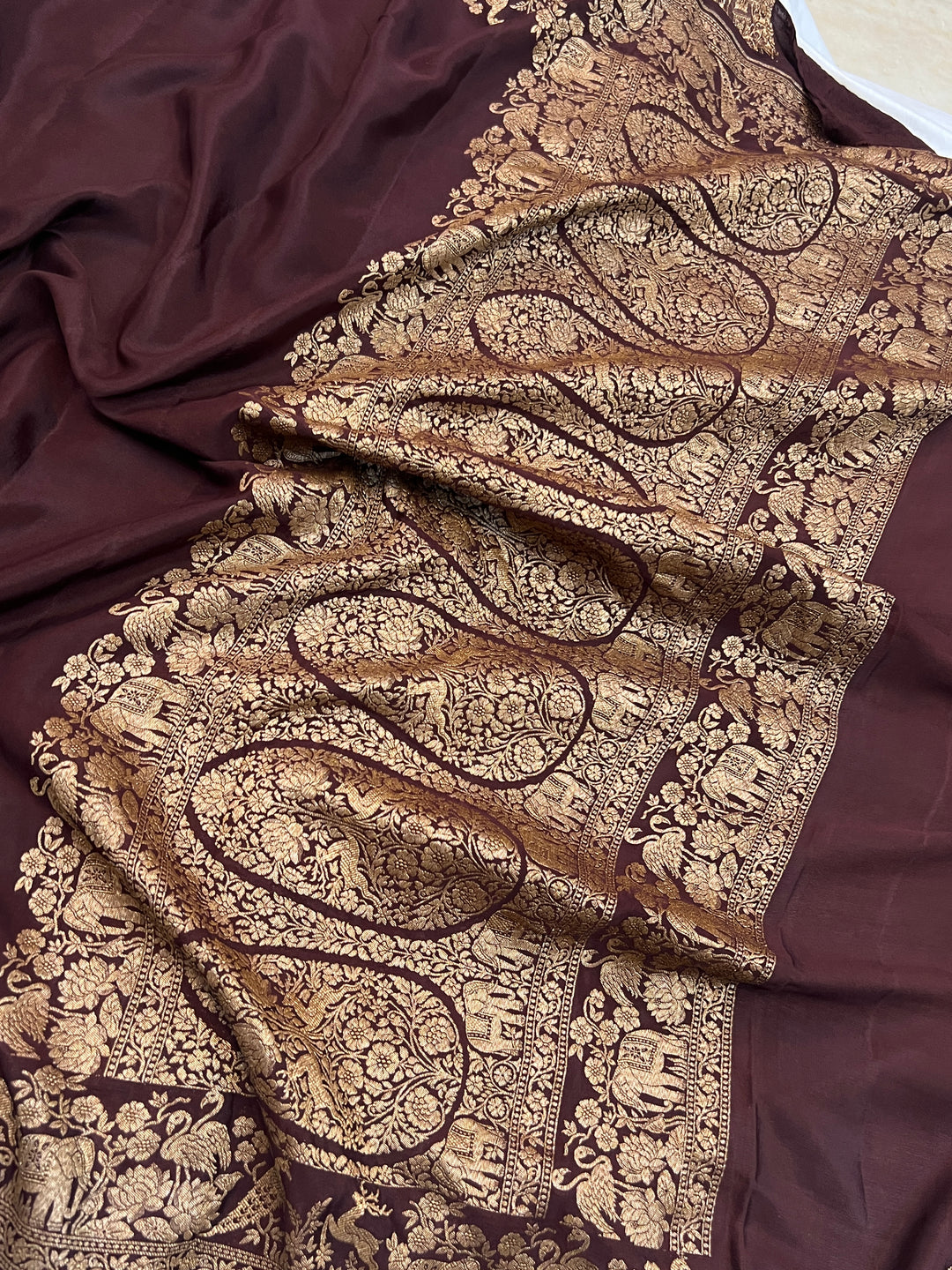 Coffee Brown Pure Crepe Silk Handloom Banarasi Saree