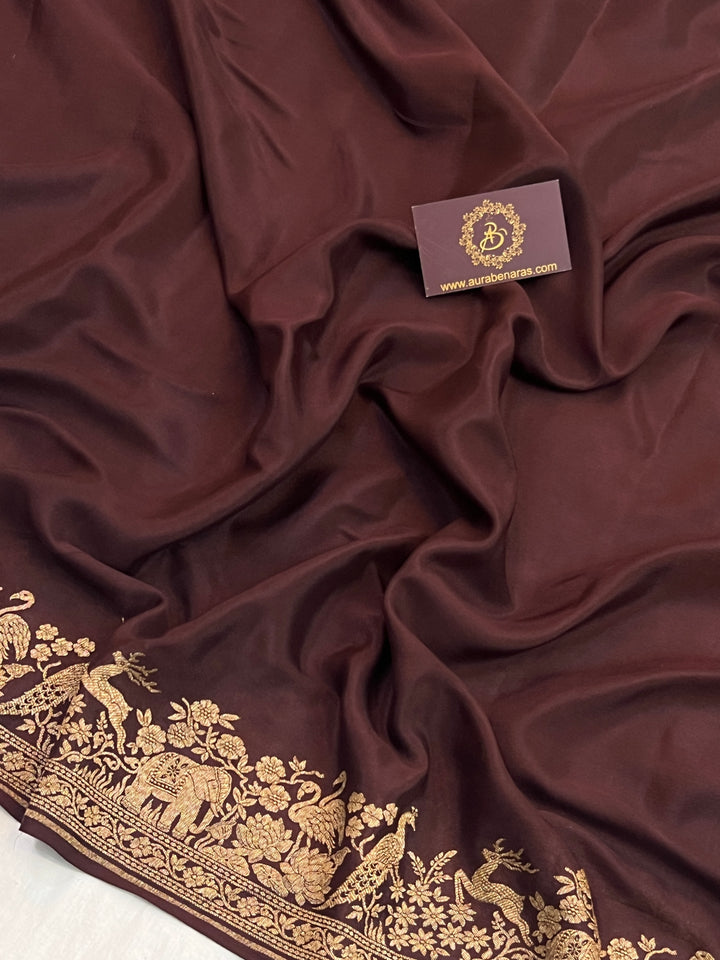 Coffee Brown Pure Crepe Silk Handloom Banarasi Saree