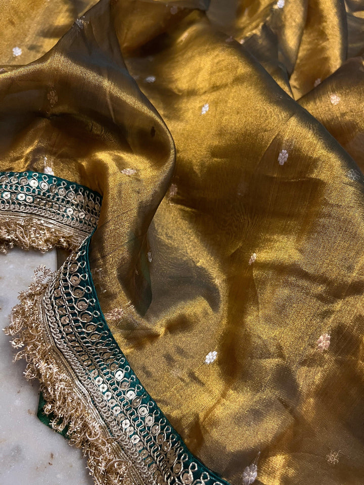 Pre- order Mehendi Green Pure Banarasi Handloom Tissue Silk Saree