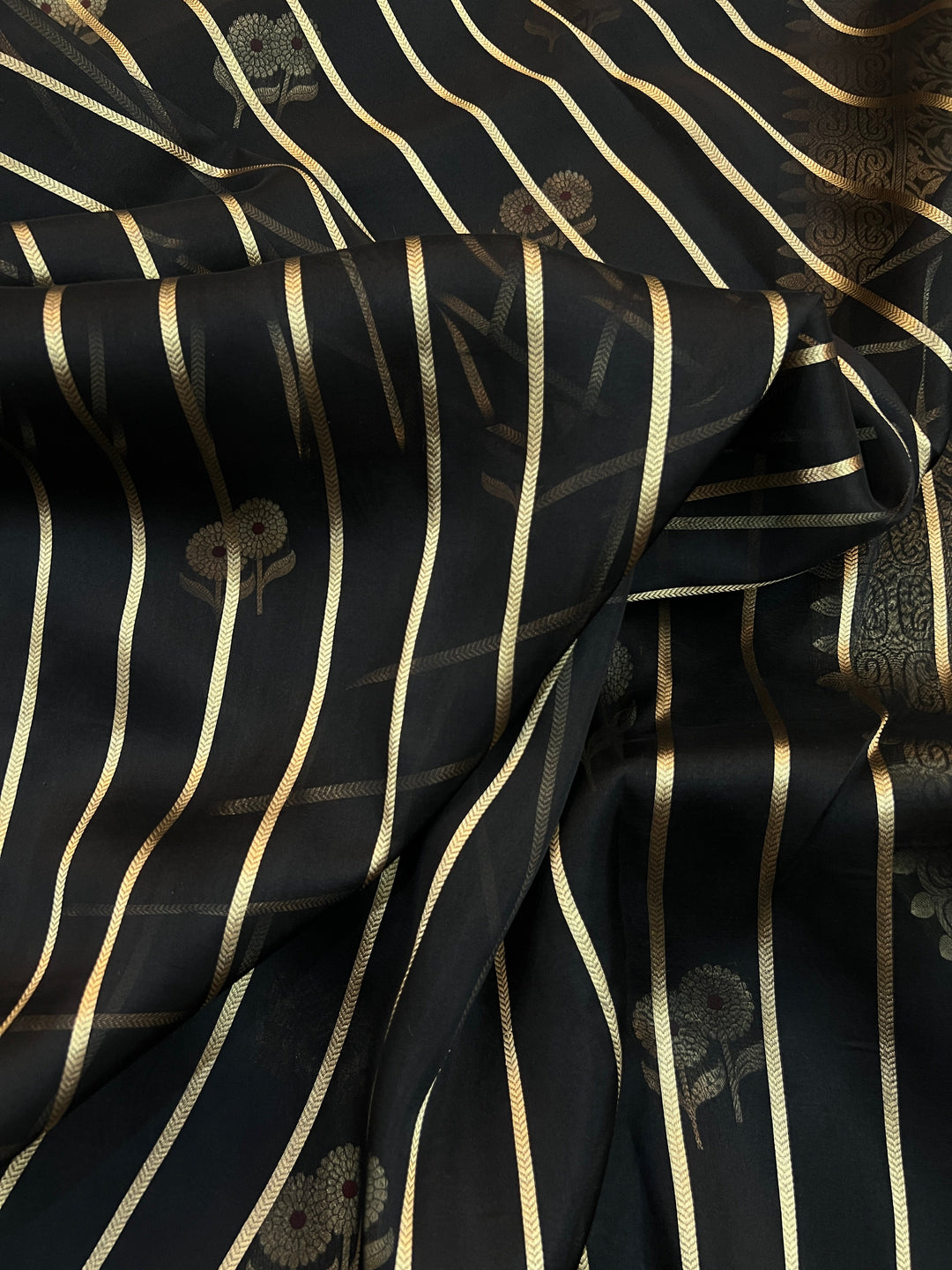 Black Pure Kora Silk Handloom Banarasi Saree