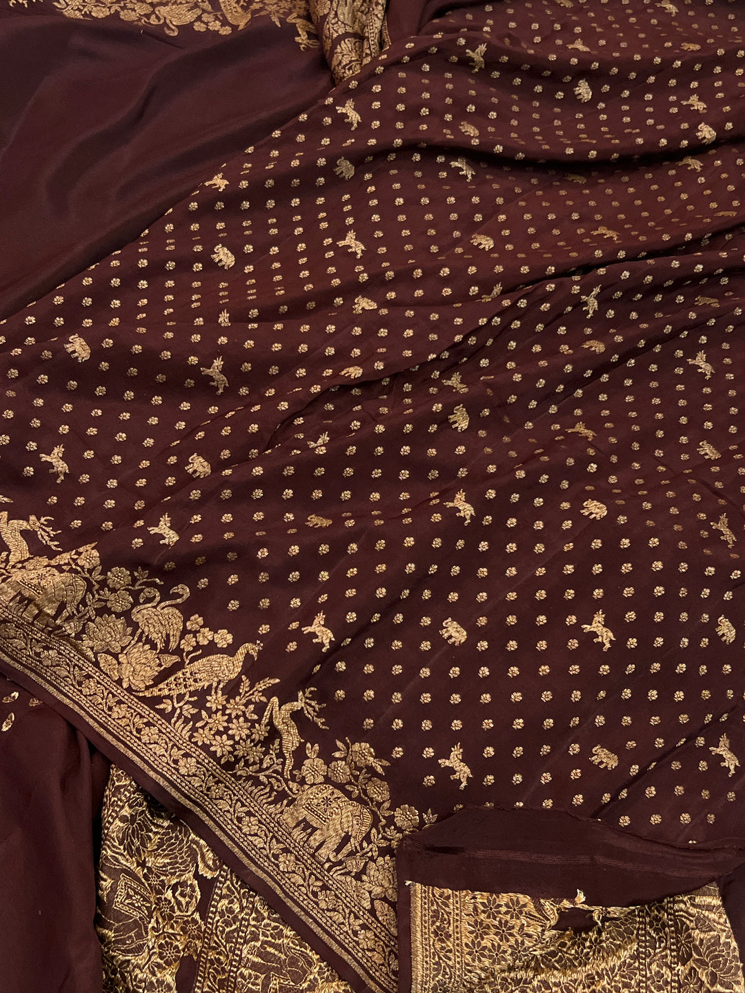 Coffee Brown Pure Crepe Silk Handloom Banarasi Saree