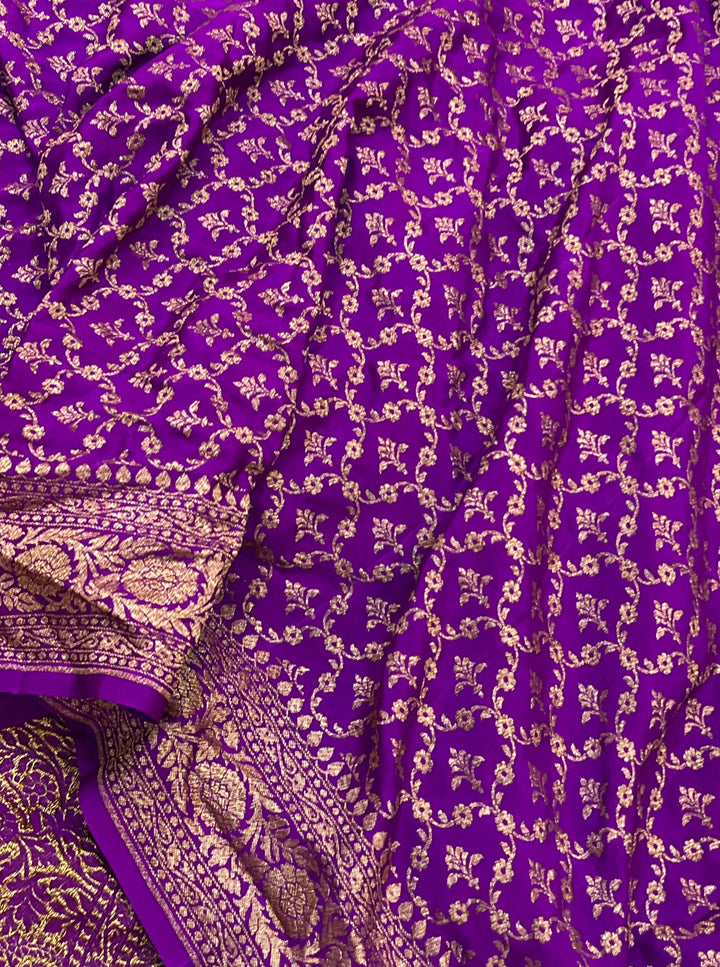 Peacock blue Pure Banarasi Khaddi Crepe Silk Saree - Aura Benaras