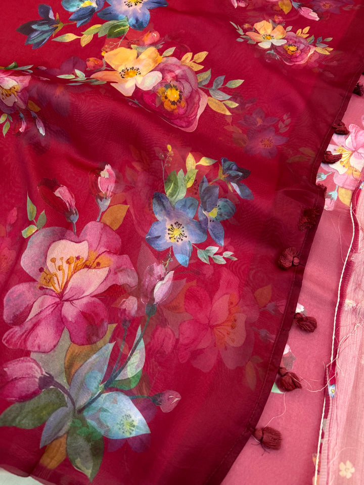 Maroon Banarasi Handloom Kora Silk Saree