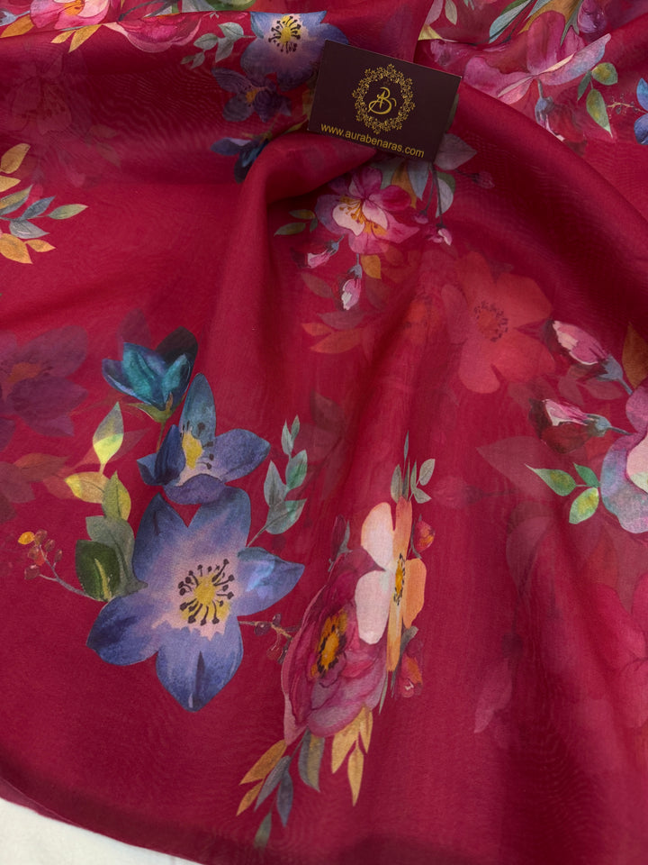 Maroon Banarasi Handloom Kora Silk Saree