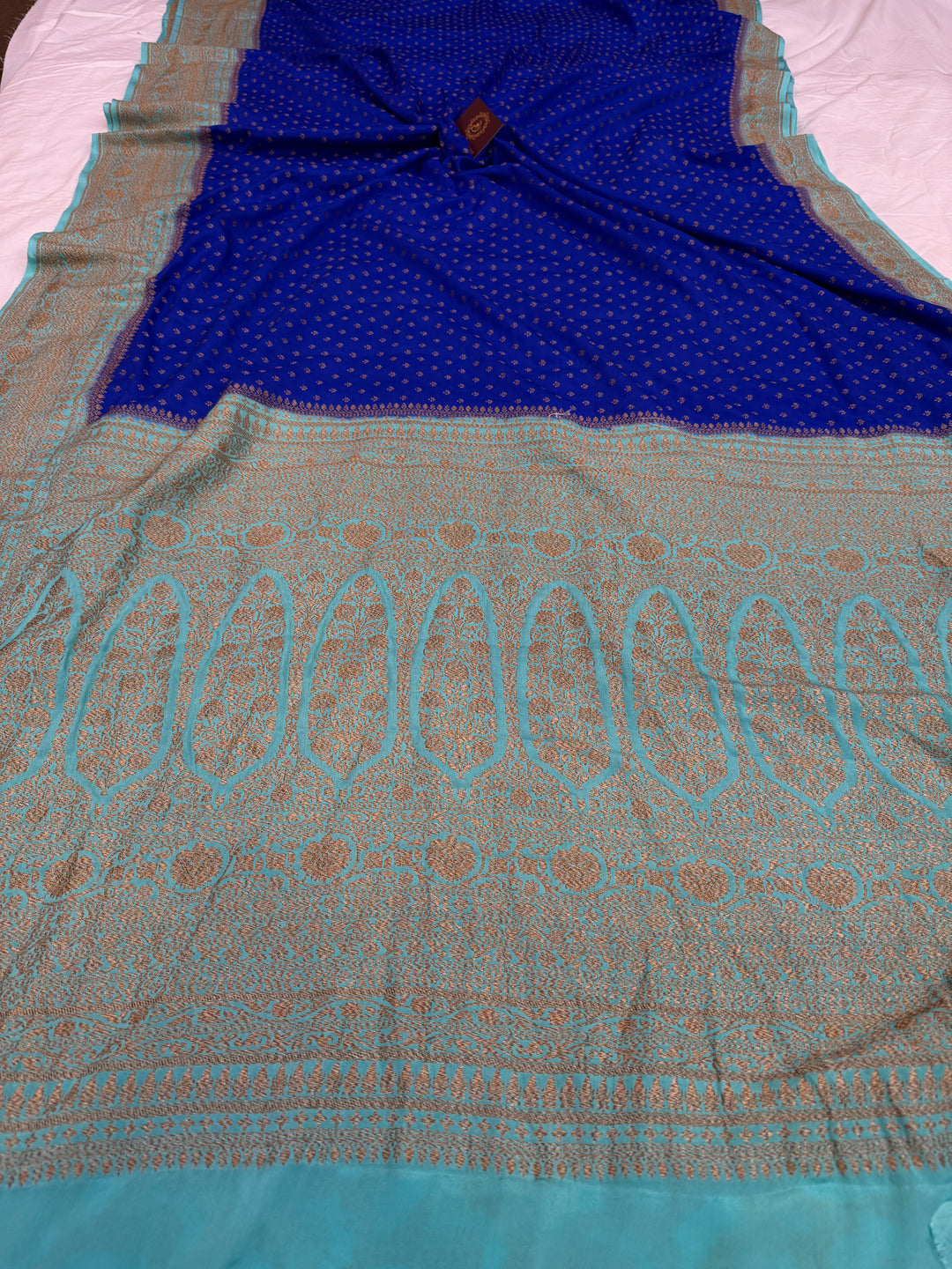 Royal Blue Pure Crepe Silk Handloom Banarasi Saree