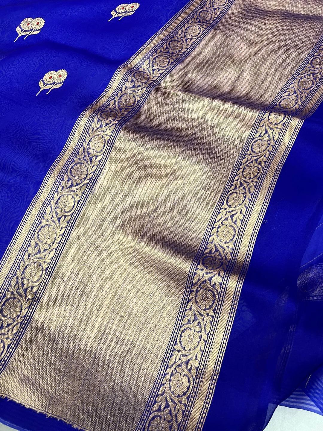 Royal Blue Pure Kora Silk Handloom Banarasi Saree