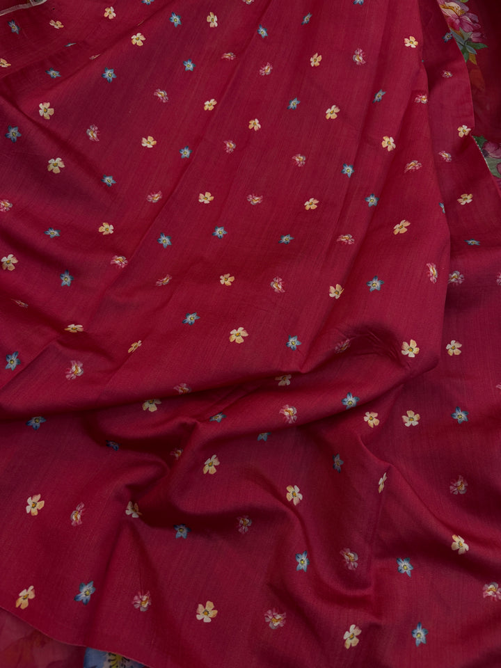 Maroon Banarasi Handloom Kora Silk Saree