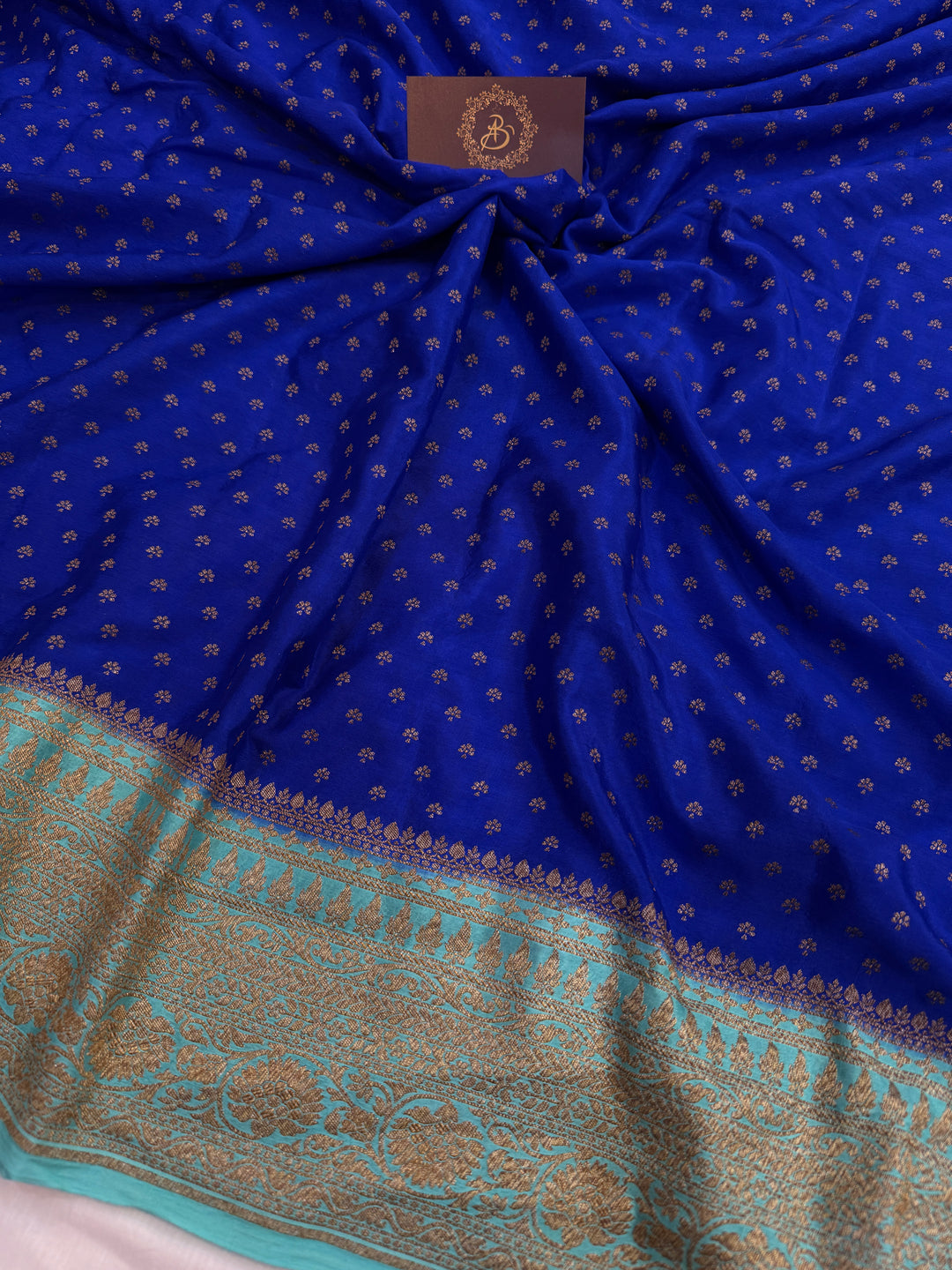 Royal Blue Pure Crepe Silk Handloom Banarasi Saree