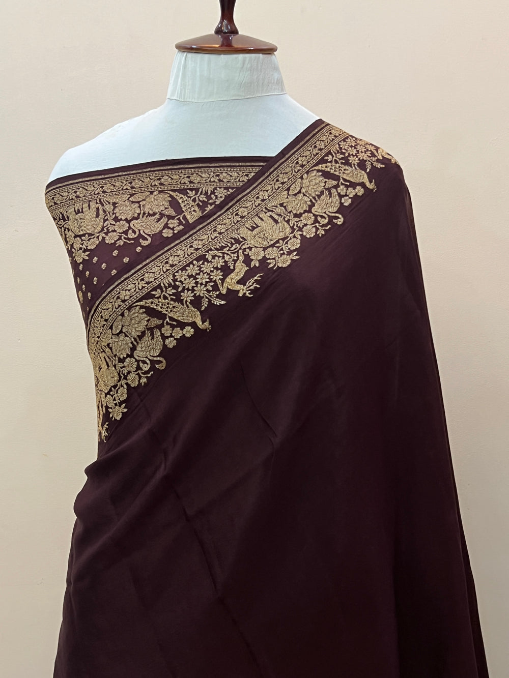 Coffee Brown Pure Crepe Silk Handloom Banarasi Saree