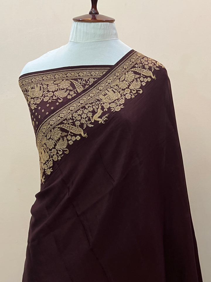 Coffee Brown Pure Crepe Silk Handloom Banarasi Saree