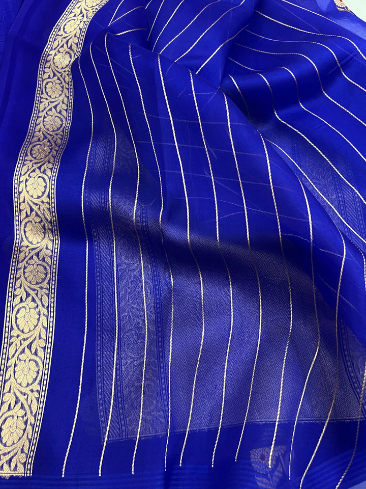 Royal Blue Pure Kora Silk Handloom Banarasi Saree