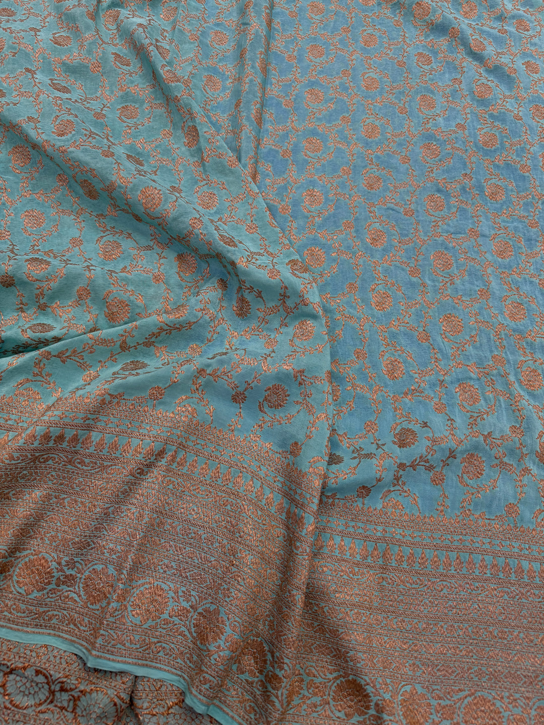 Royal Blue Pure Crepe Silk Handloom Banarasi Saree