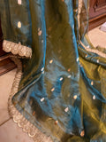 Bluish Green Pure Banarasi Handloom Tissue Silk Saree - Aura Benaras