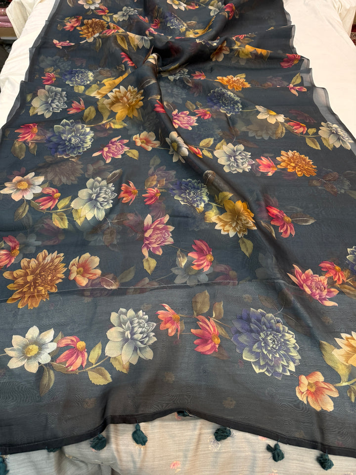 Black Banarasi Handloom Kora Silk Saree