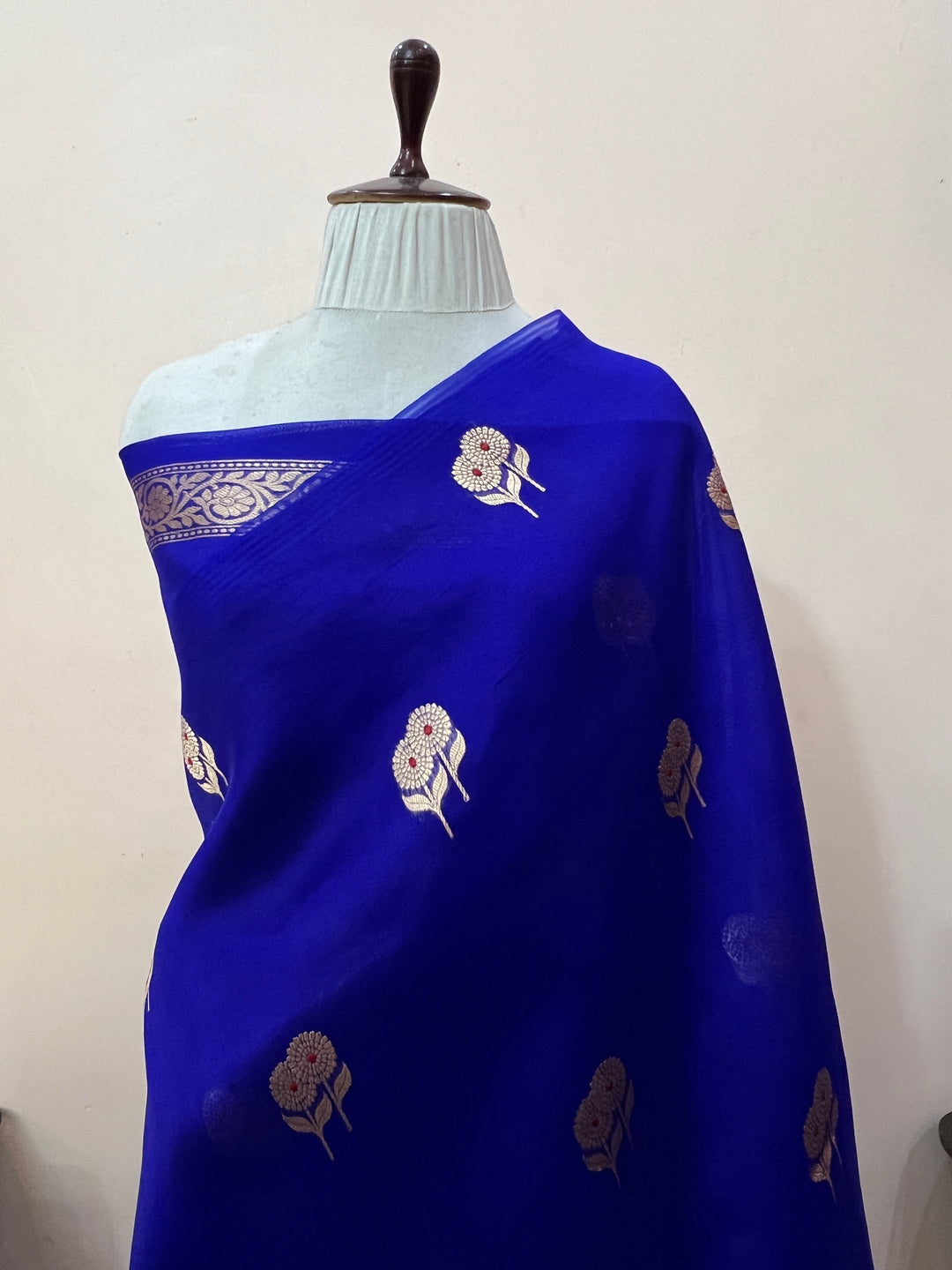 Royal Blue Pure Kora Silk Handloom Banarasi Saree
