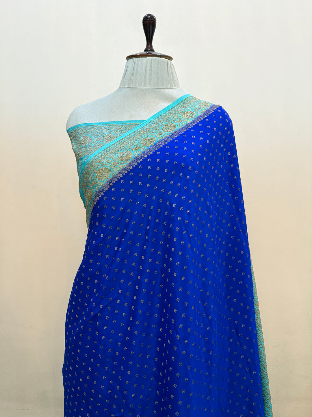 Royal Blue Pure Crepe Silk Handloom Banarasi Saree