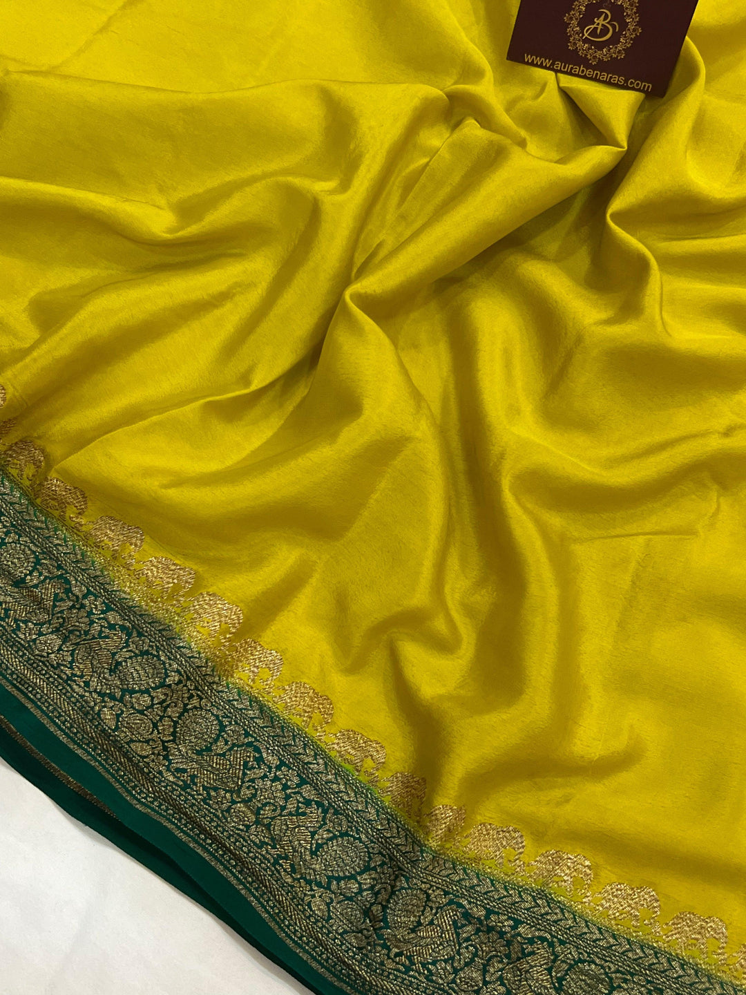 Neon Green Pure Banarasi Khaddi Crepe Silk Saree - Aura Benaras