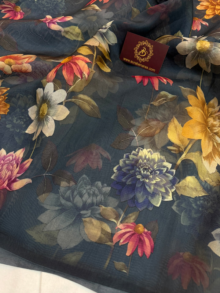 Black Banarasi Handloom Kora Silk Saree