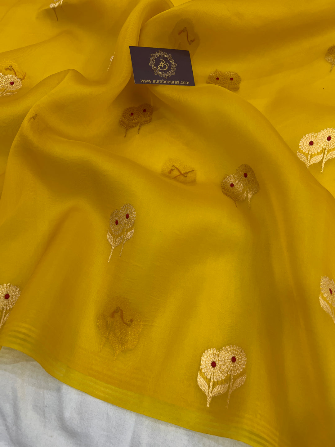 Yellow Pure Kora Silk Handloom Banarasi Saree