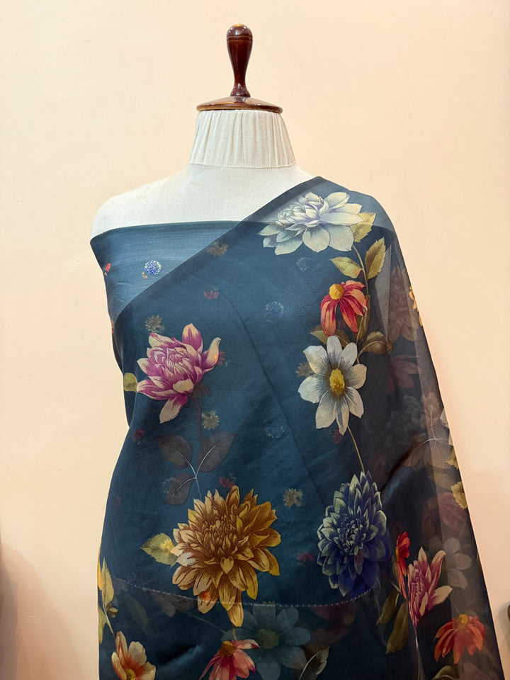 Black Banarasi Handloom Kora Silk Saree