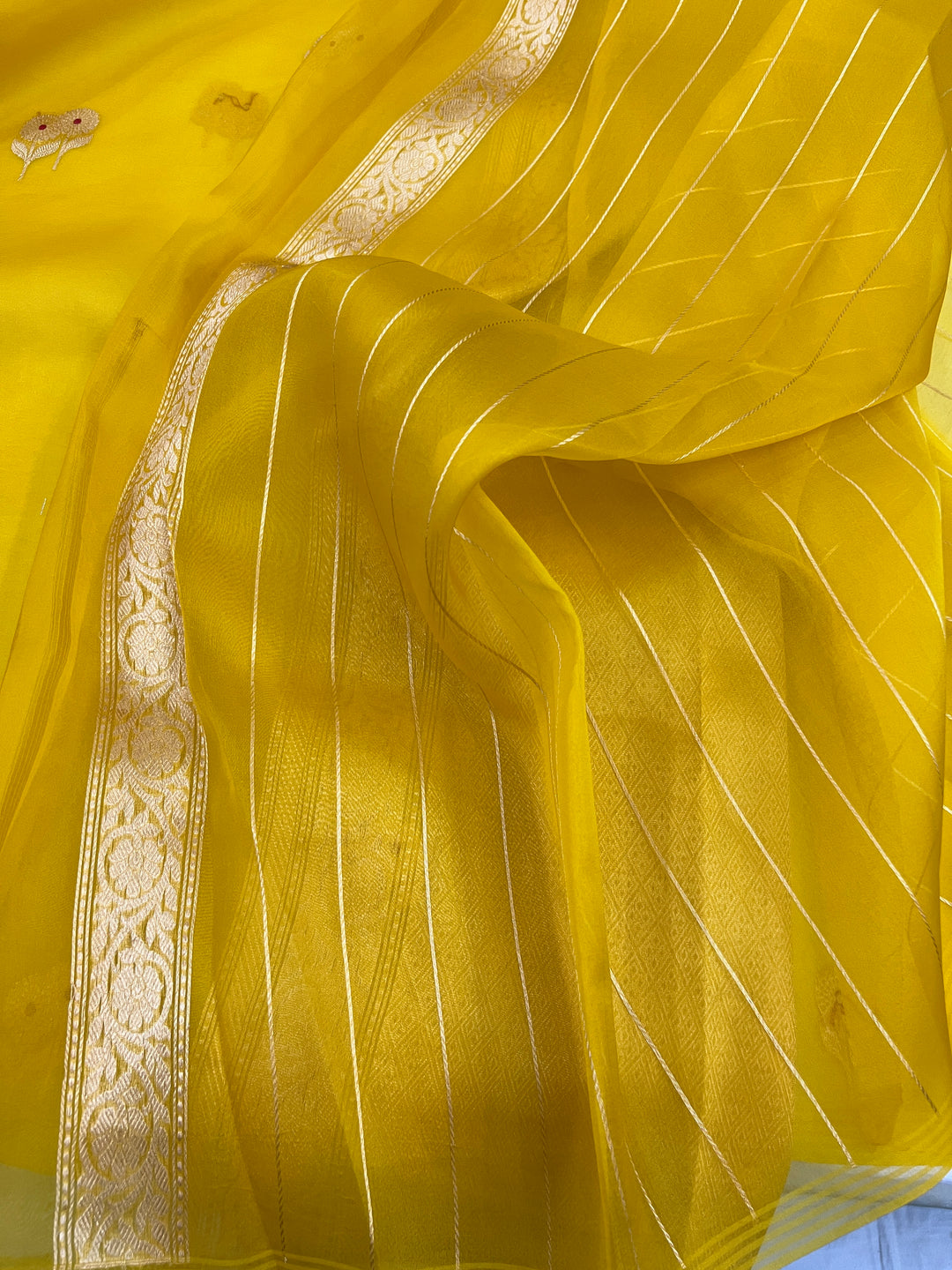 Yellow Pure Kora Silk Handloom Banarasi Saree
