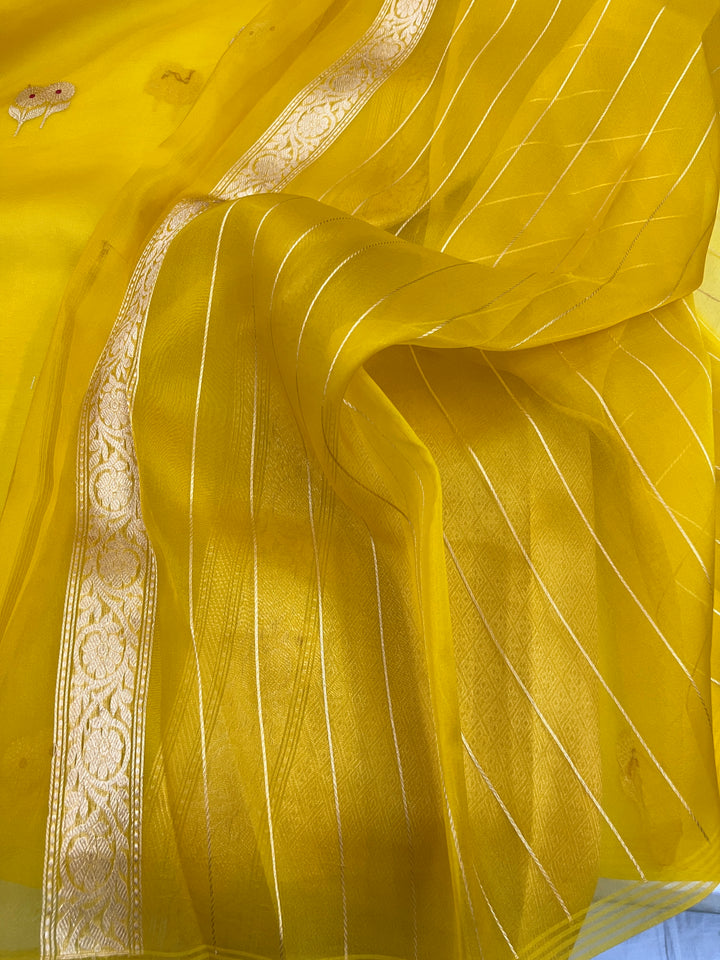 Yellow Pure Kora Silk Handloom Banarasi Saree