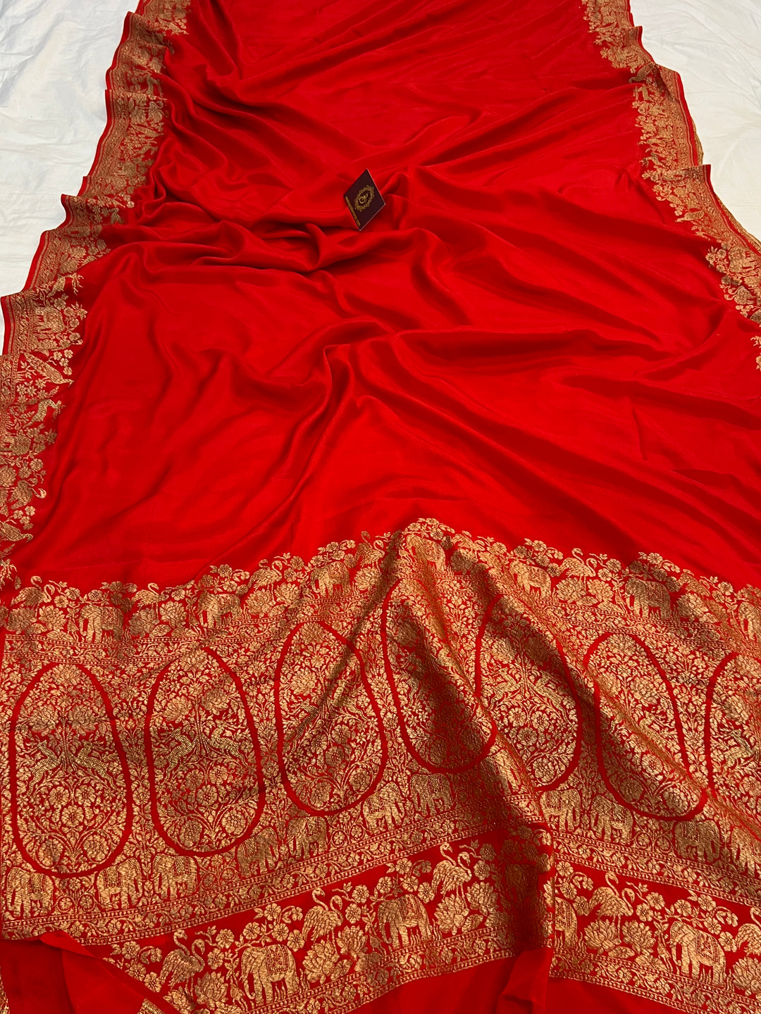 Red Pure Crepe Silk Handloom Banarasi Saree
