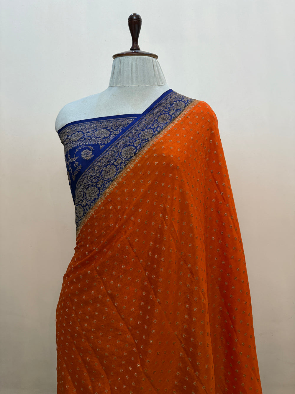 Orange Pure Crepe Silk Handloom Banarasi Saree