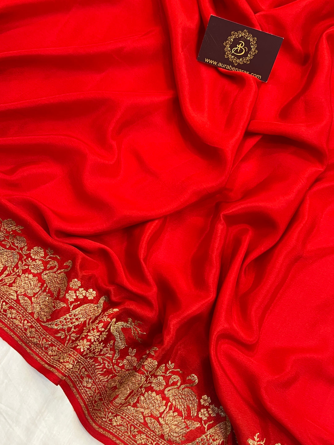 Red Pure Crepe Silk Handloom Banarasi Saree