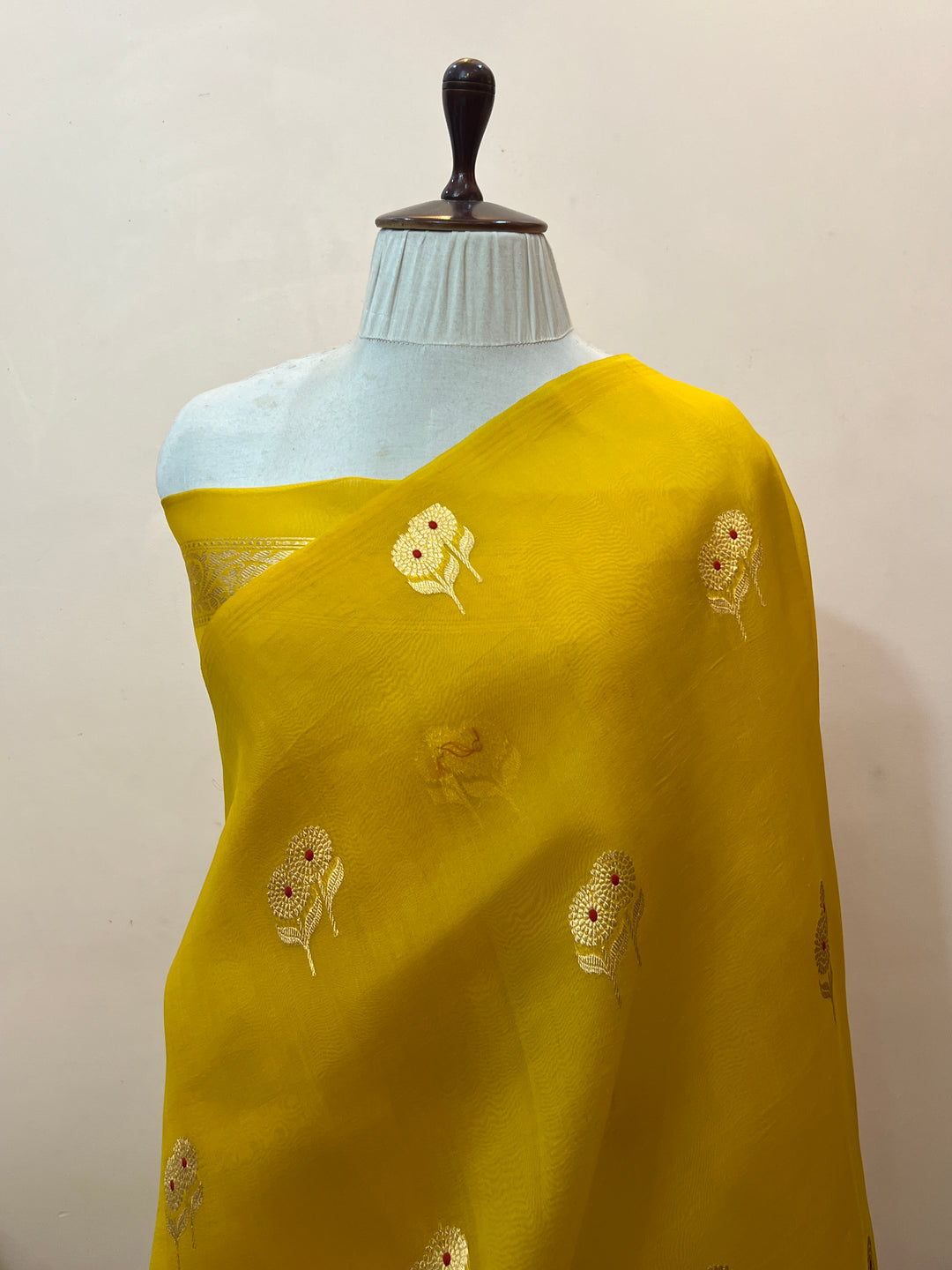 Yellow Pure Kora Silk Handloom Banarasi Saree