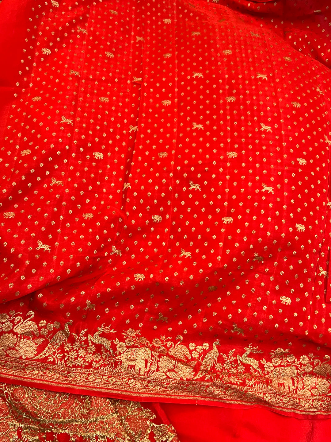 Red Pure Crepe Silk Handloom Banarasi Saree