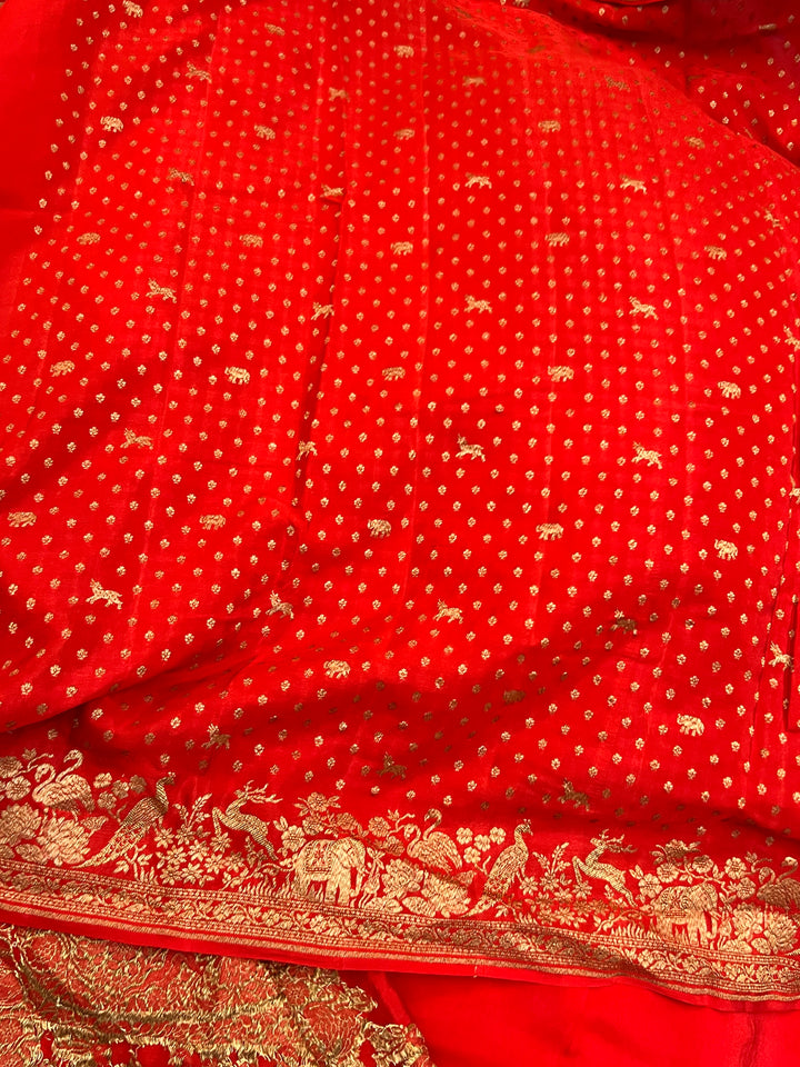Red Pure Crepe Silk Handloom Banarasi Saree
