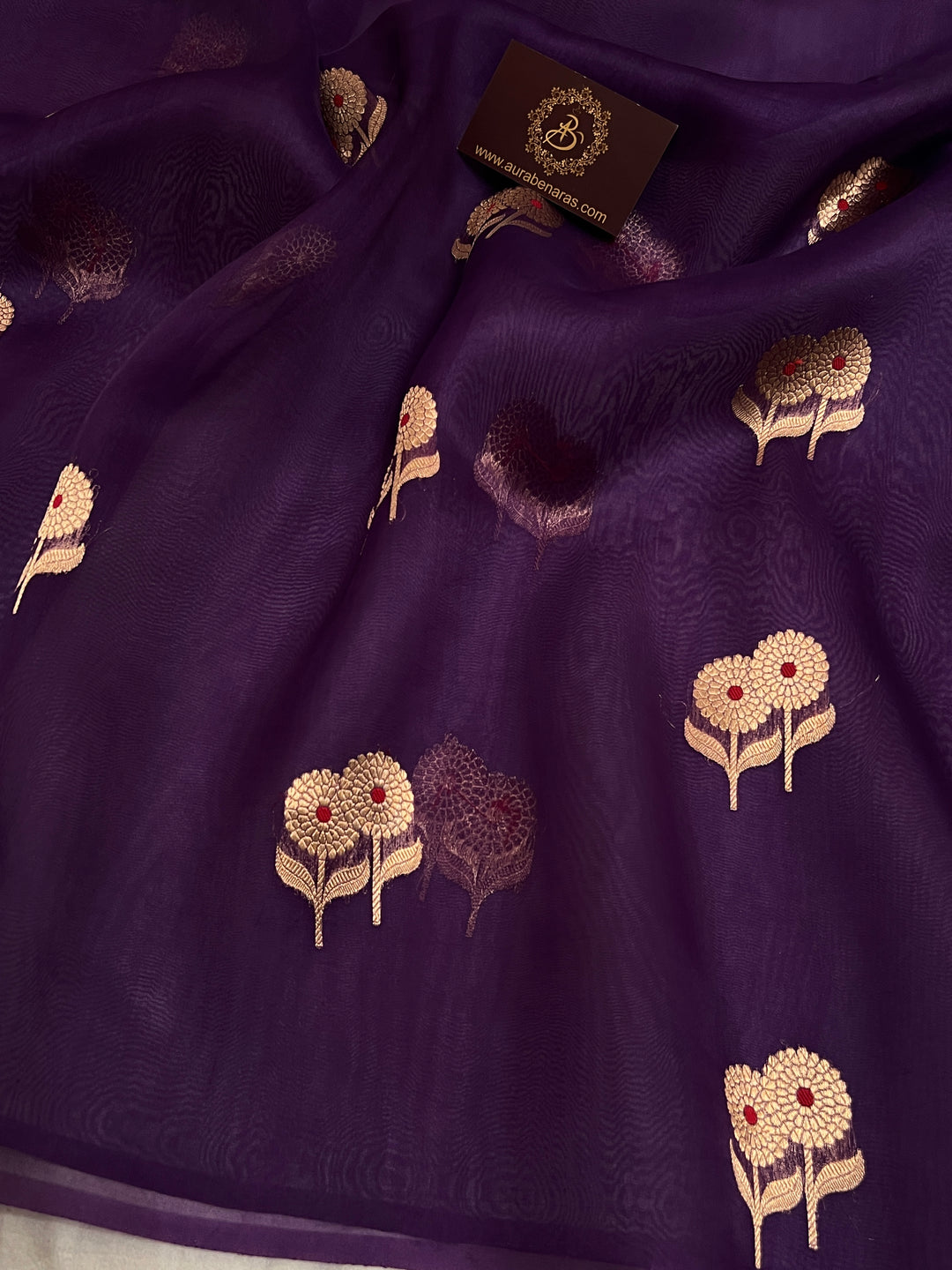 Purple Pure Kora Silk Handloom Banarasi Saree
