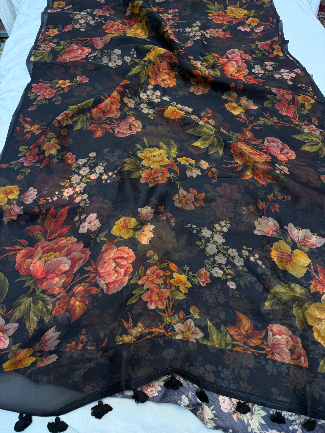 Black Banarasi Handloom Kora Silk Saree