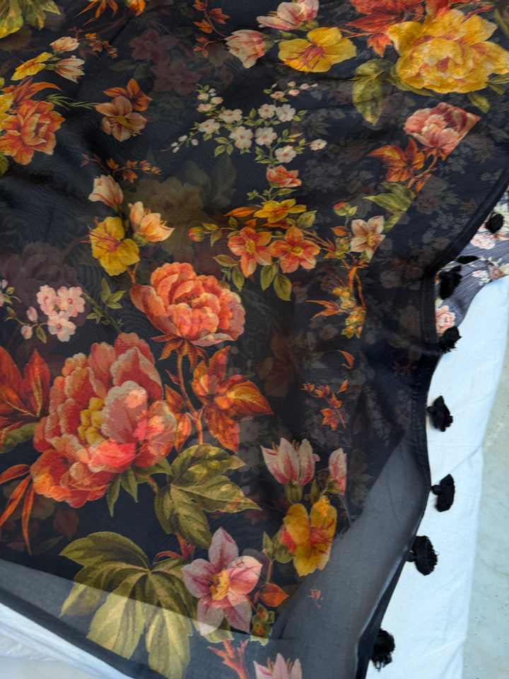 Black Banarasi Handloom Kora Silk Saree