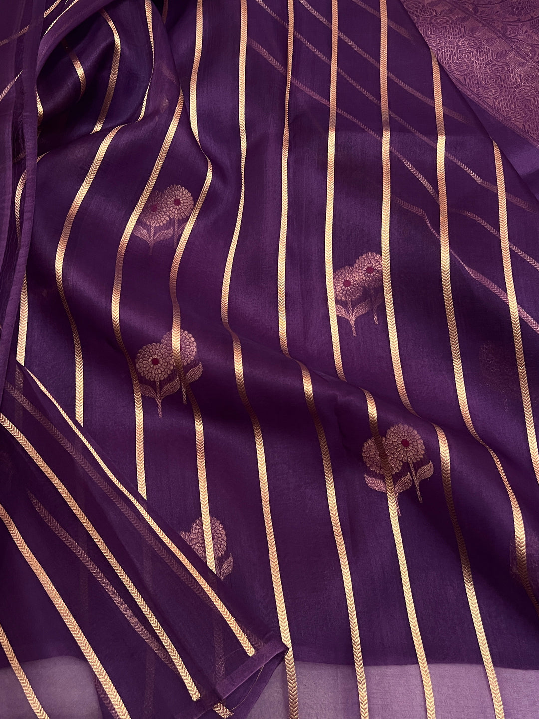 Purple Pure Kora Silk Handloom Banarasi Saree