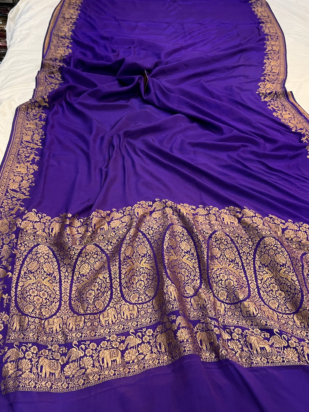 Purple Pure Crepe Silk Handloom Banarasi Saree
