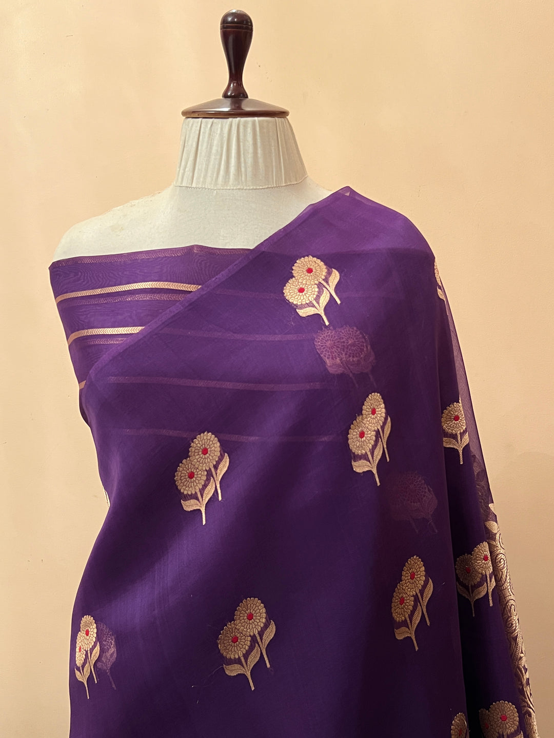 Purple Pure Kora Silk Handloom Banarasi Saree
