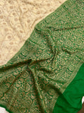 Beige Pure Banarasi Khaddi Crepe Silk Saree - Aura Benaras