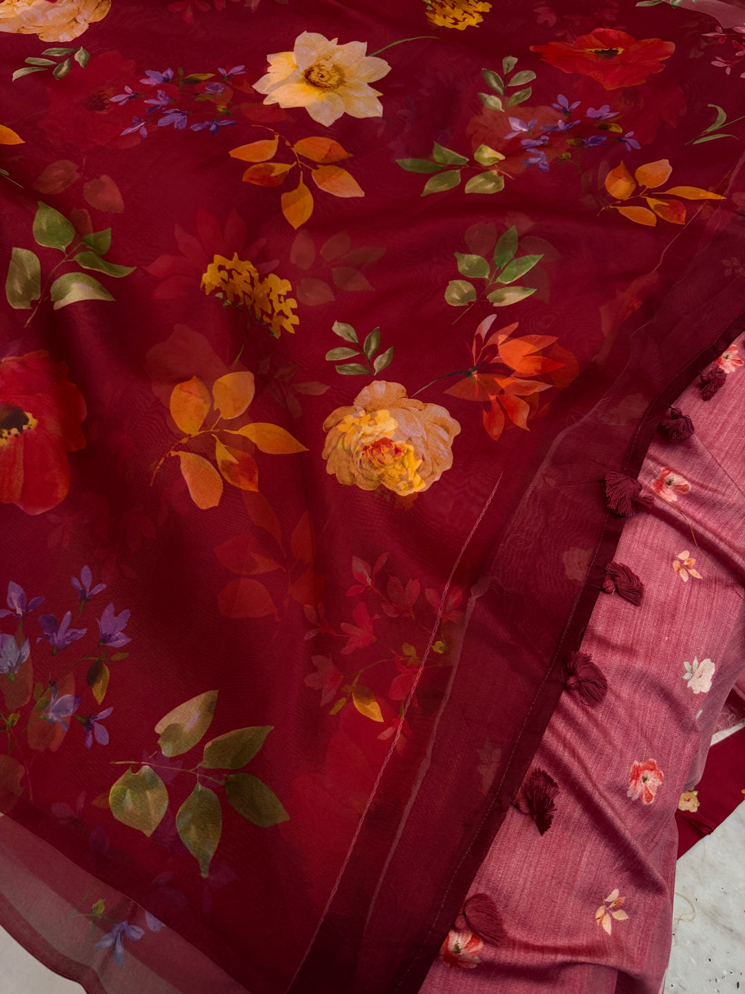 Maroon Banarasi Handloom Kora Silk Saree