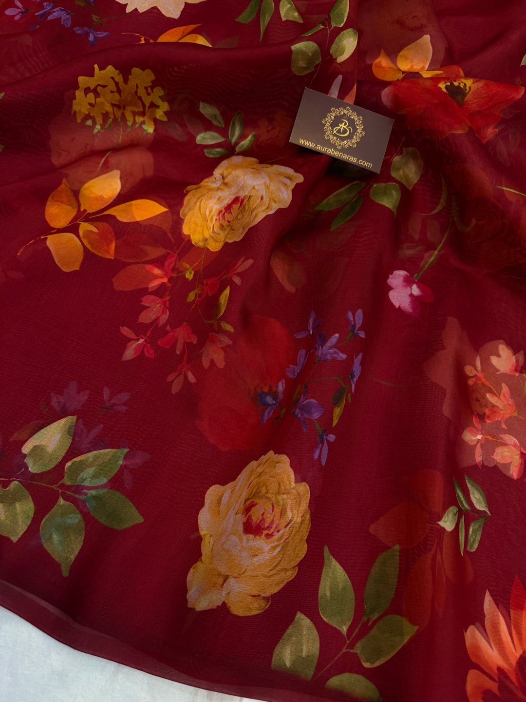 Maroon Banarasi Handloom Kora Silk Saree