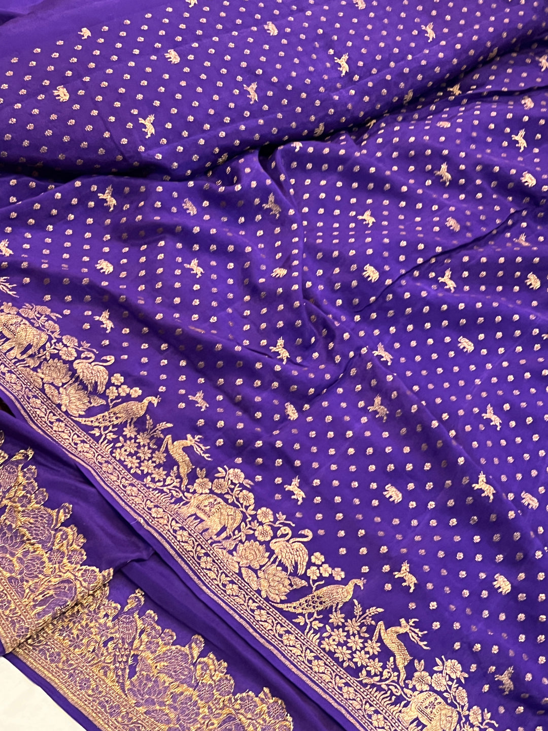 Purple Pure Crepe Silk Handloom Banarasi Saree