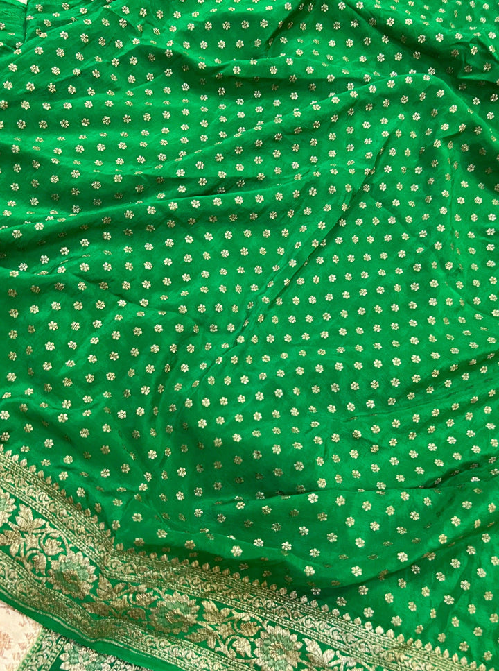 Beige Pure Banarasi Khaddi Crepe Silk Saree - Aura Benaras